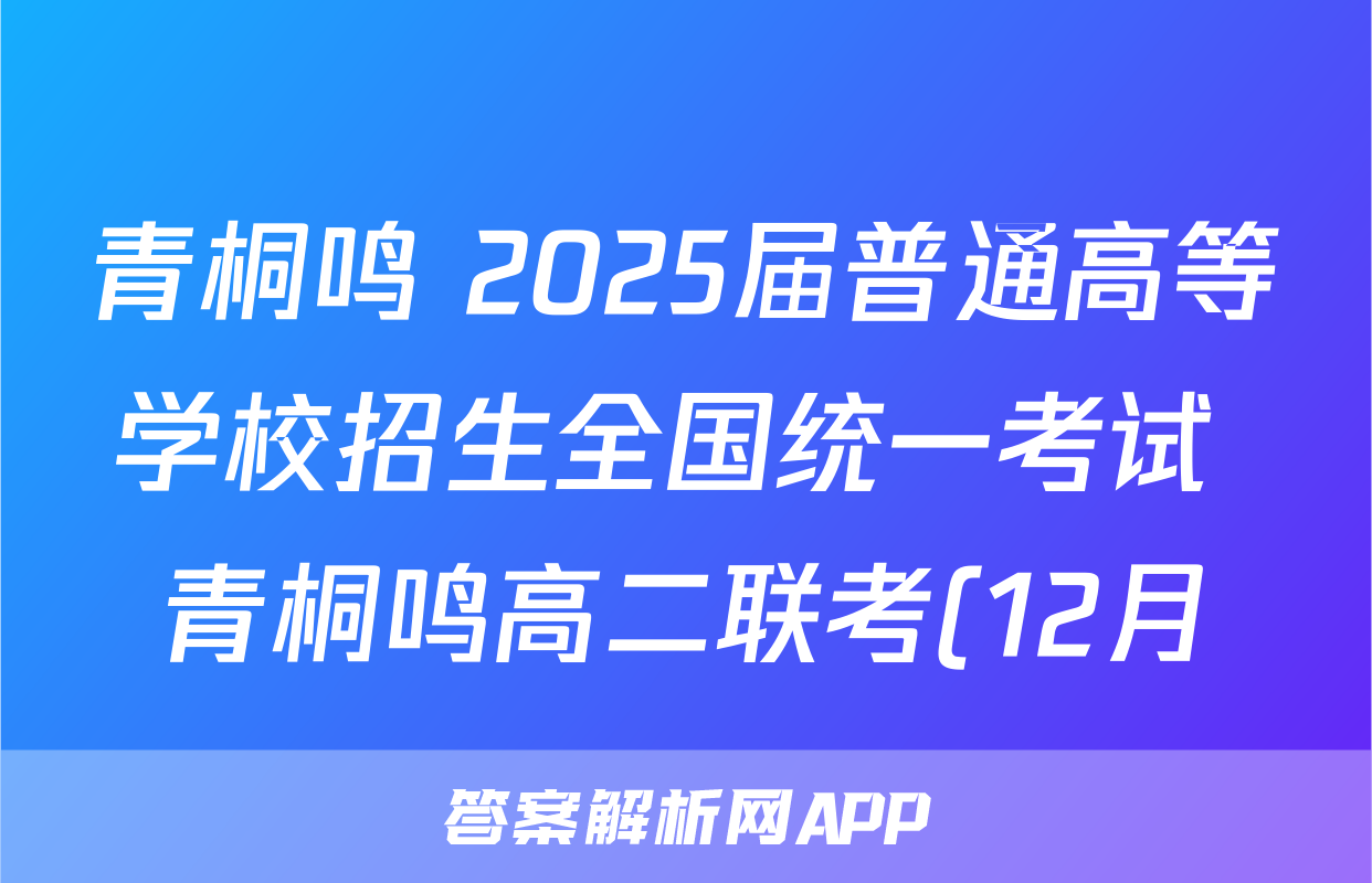 青桐鸣 2025届普通高等学校招生全国统一考试 青桐鸣高二联考(12月)数学试题